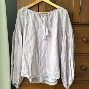 Lilac Purple Balloon Sleeve Tassle neckties Top